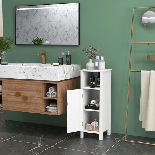 Bathroom storage organizer and 2-tier cabinet in white finish, freestanding on Tampa Home & Garden Store