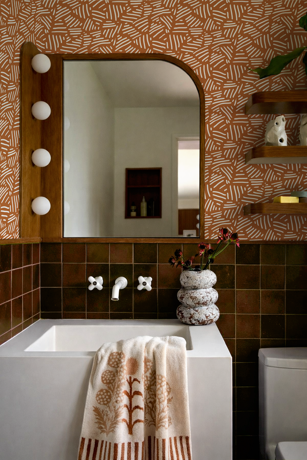 Papel pintado de rayas simples, naranja quemado