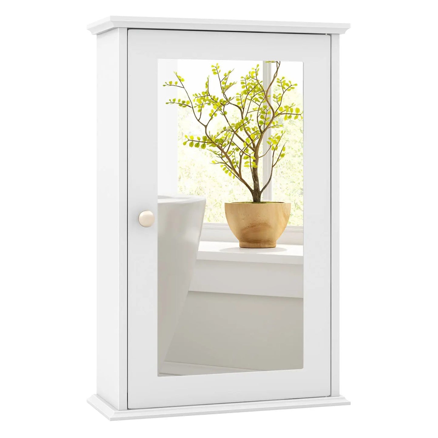 Bathroom Wall Cabinet with Single Mirror Door-Brown - Tampa Home & Garden Store