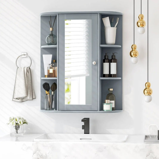 DirectDeals Mirrored bathroom cabinet with a single mirror door, blue-gray finish, shelves on Tampa Home & Garden Store