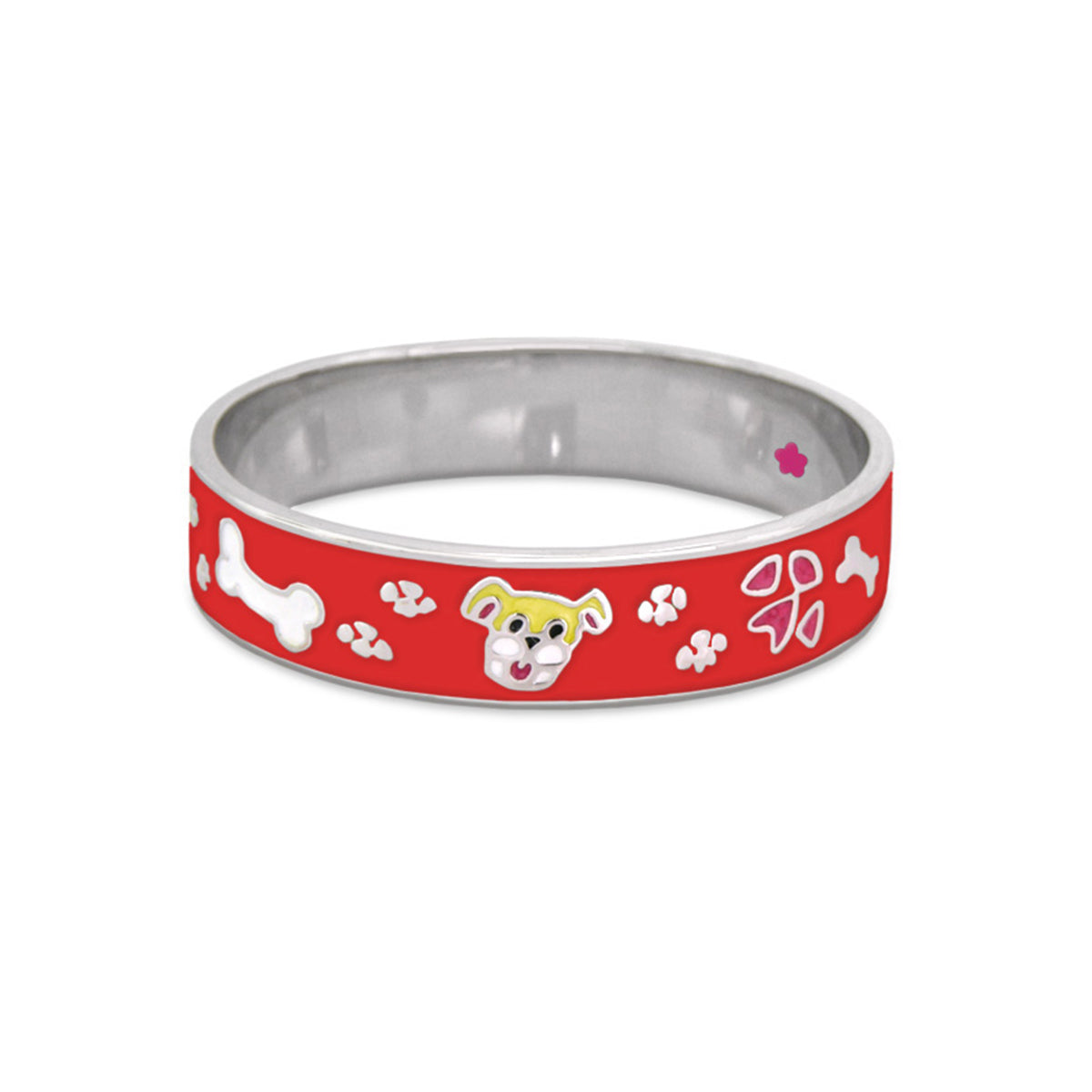Children's Bangle red bracelet for girls with dog face and paw prints by Lauren G Adams on Tampa Home & Garden Store