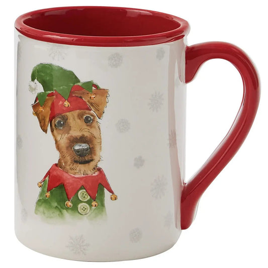 Holiday Paws Mug red handle; dog in elf hat, microwave and dishwasher safe Country Christmas Loft on Tampa Home & Garden Store