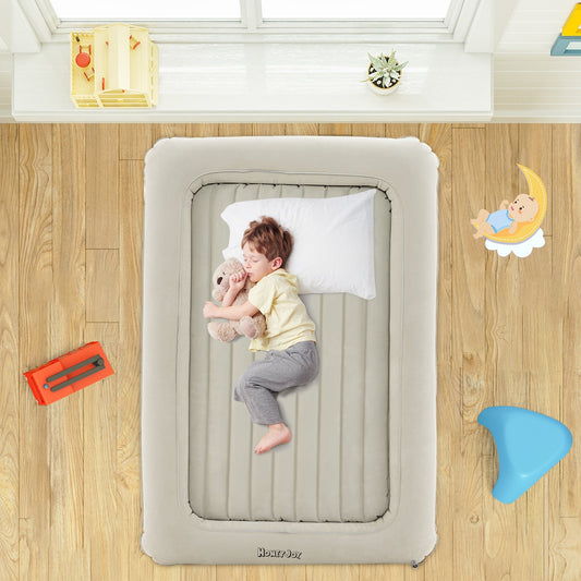 2-in-1 Multi-Purpose Inflatable Toddler Travel Bed Air Mattress Set with Electric Pump-Gray - Tampa Home & Garden Store