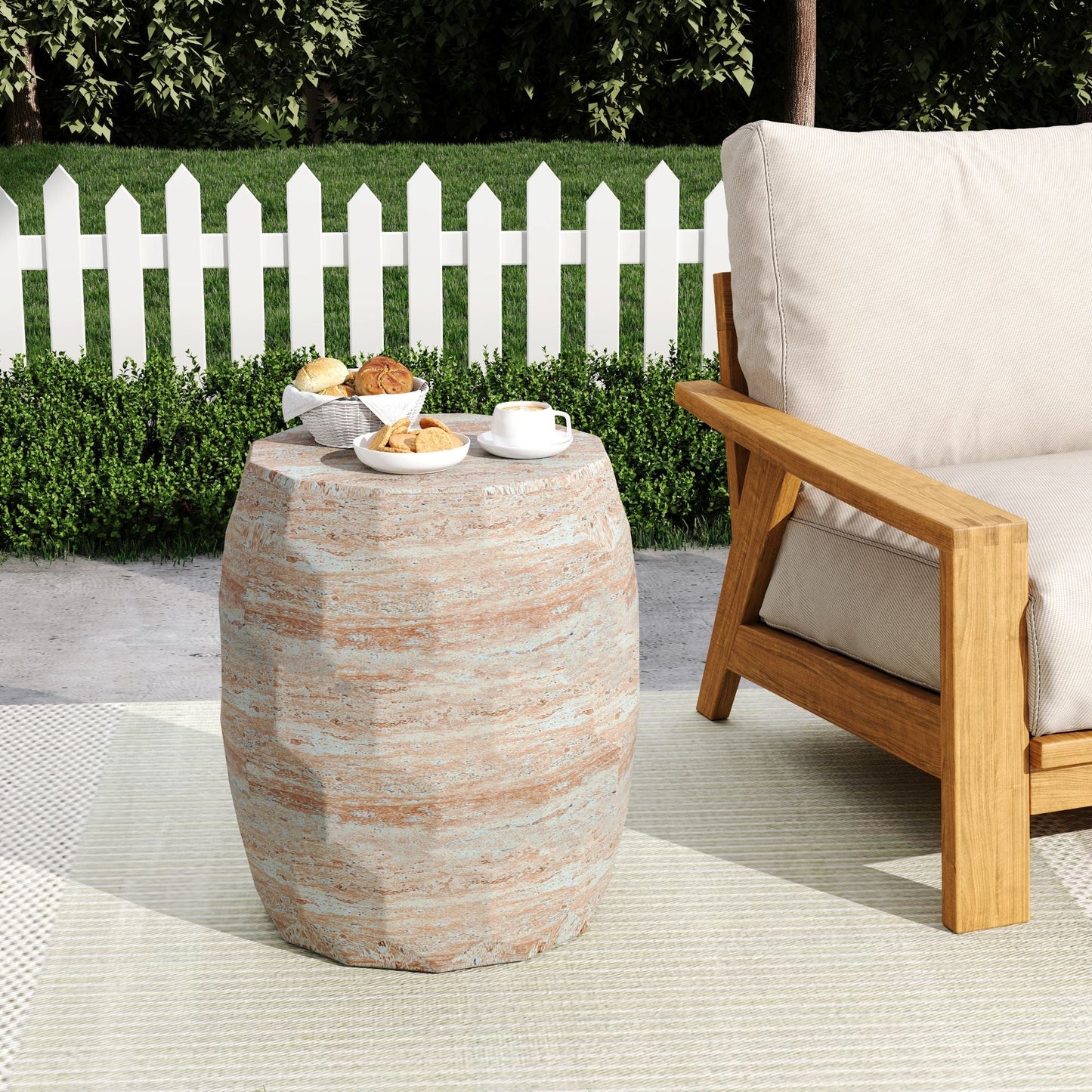 Indoor And Outdoor Beige Travertine Side Table