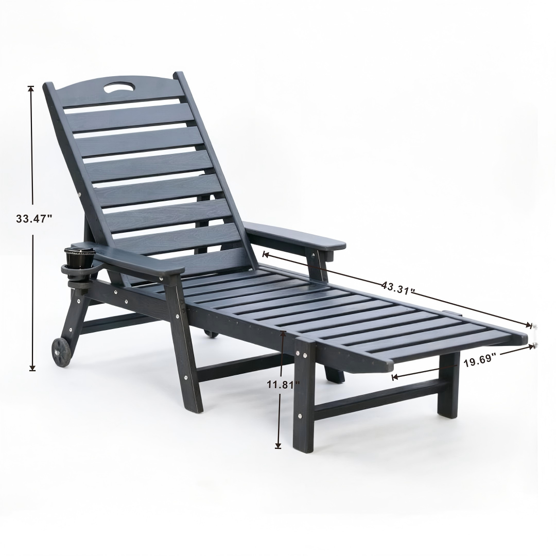 HouseOfZazla HDPE outdoor chaise lounge chair with adjustable backrest in dark gray, cup holder on Tampa Home & Garden Store