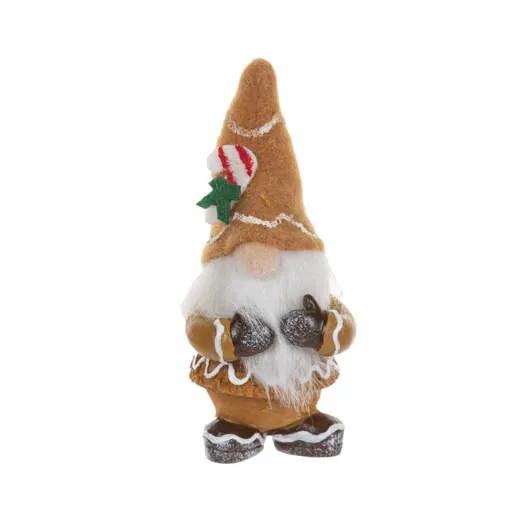 Gingerbread Gnome pocket charm figurine with white beard and candy cane accent on Tampa Home & Garden Store