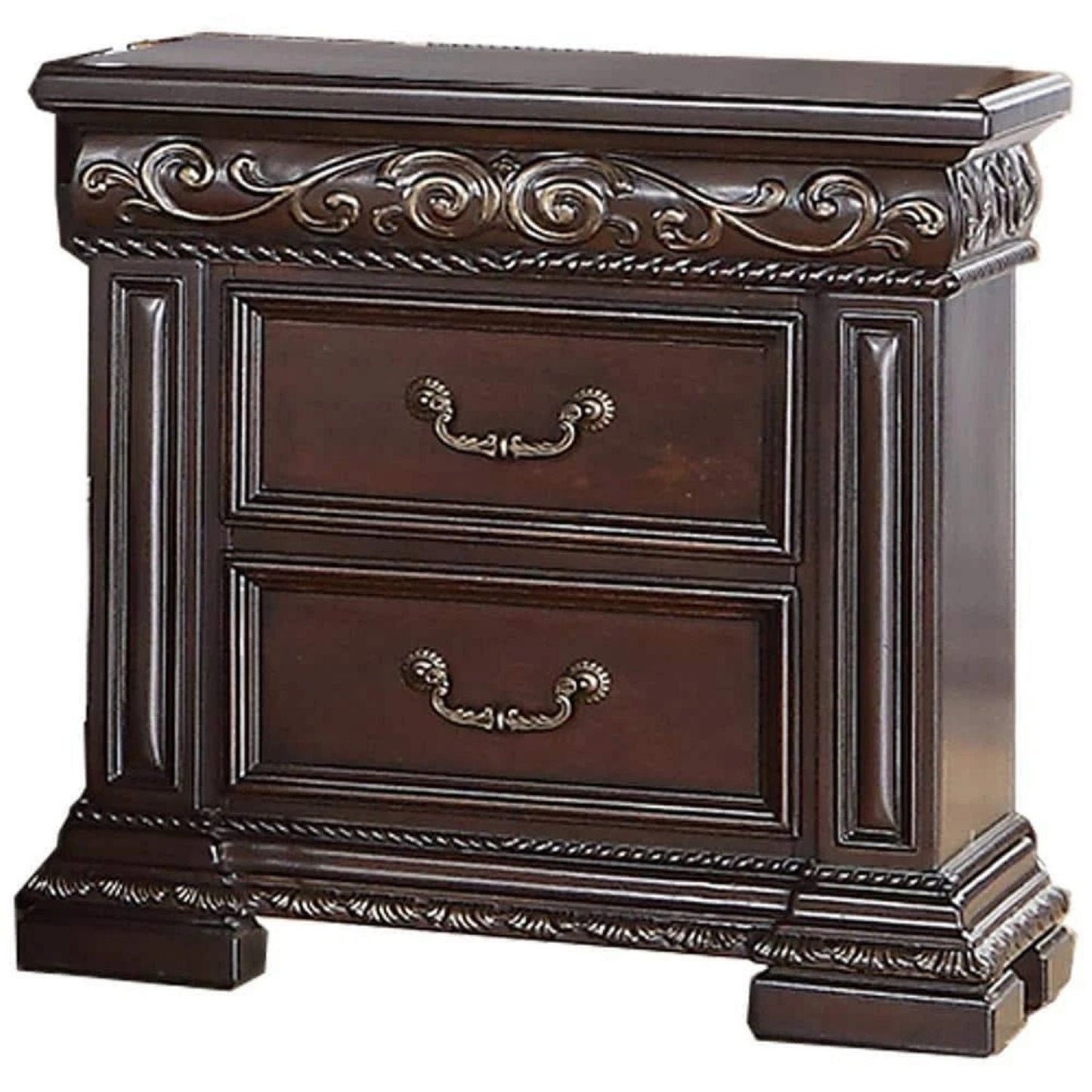 Traditional Cherry Nightstand with Carvings