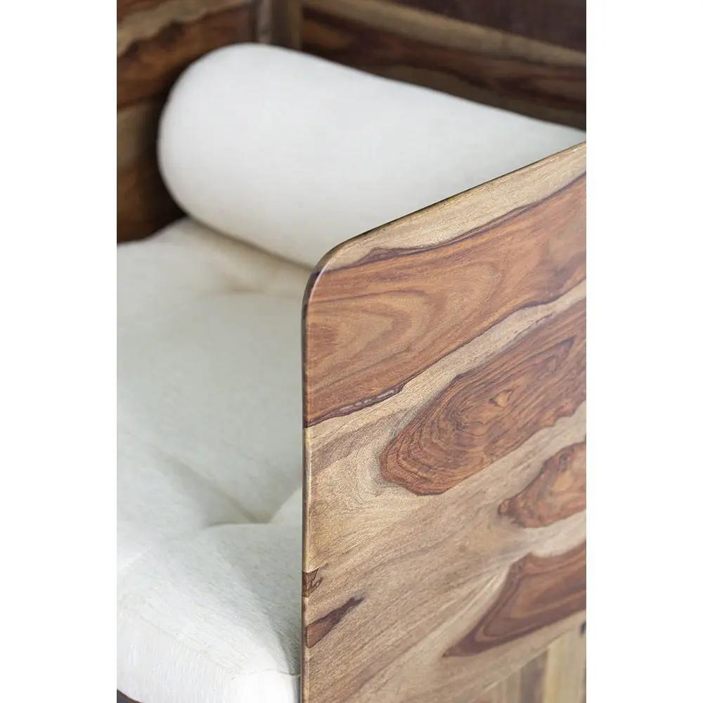 Brown wooden arm chair with light beige upholstery by Unique Piece Furniture on Tampa Home & Garden Store