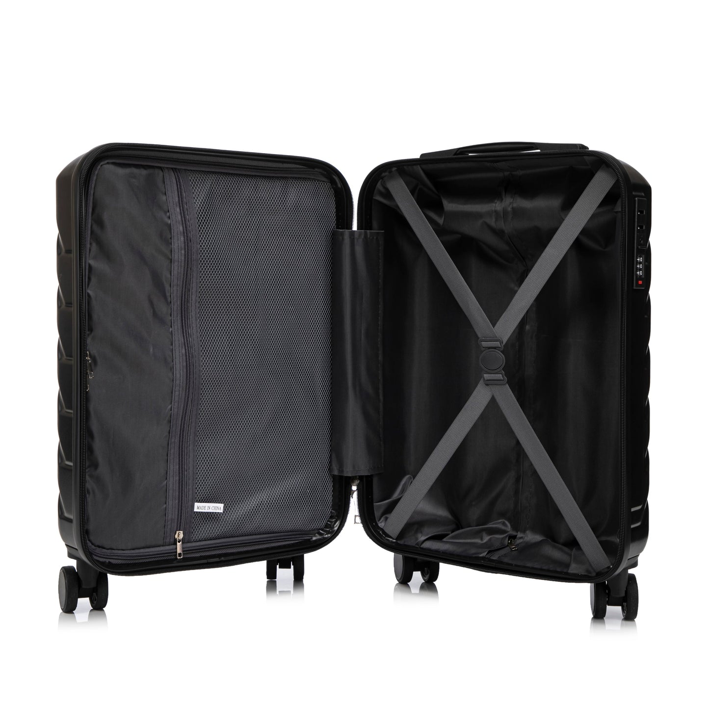 HouseOfZazla 14/20 in ABS spinner luggage set black 2-piece with mesh divider and cross straps on Tampa Home & Garden Store