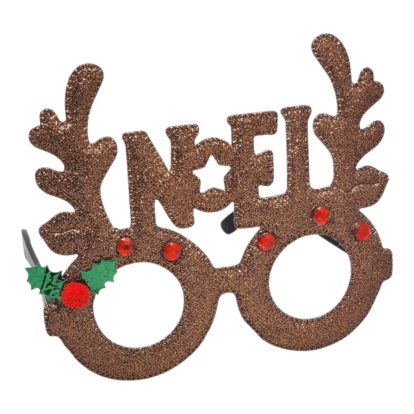Noel Reindeer Glitter Glasses Christmas prop brown glitter frame with red rhinestone eyes on Tampa Home & Garden Store