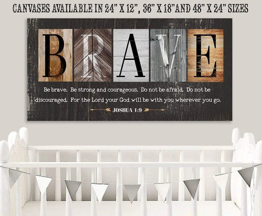 Be Brave Be Strong Canvas Wall Art by Lone Star Art in rustic wood with BRAVE blocks on Tampa Home & Garden Store