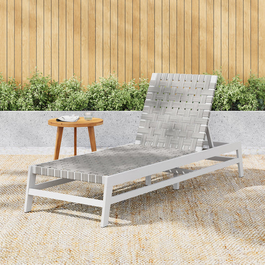 Outdoor Rope Chaise Lounge by HouseOfZazla, gray woven rope seating on patio on Tampa Home & Garden Store