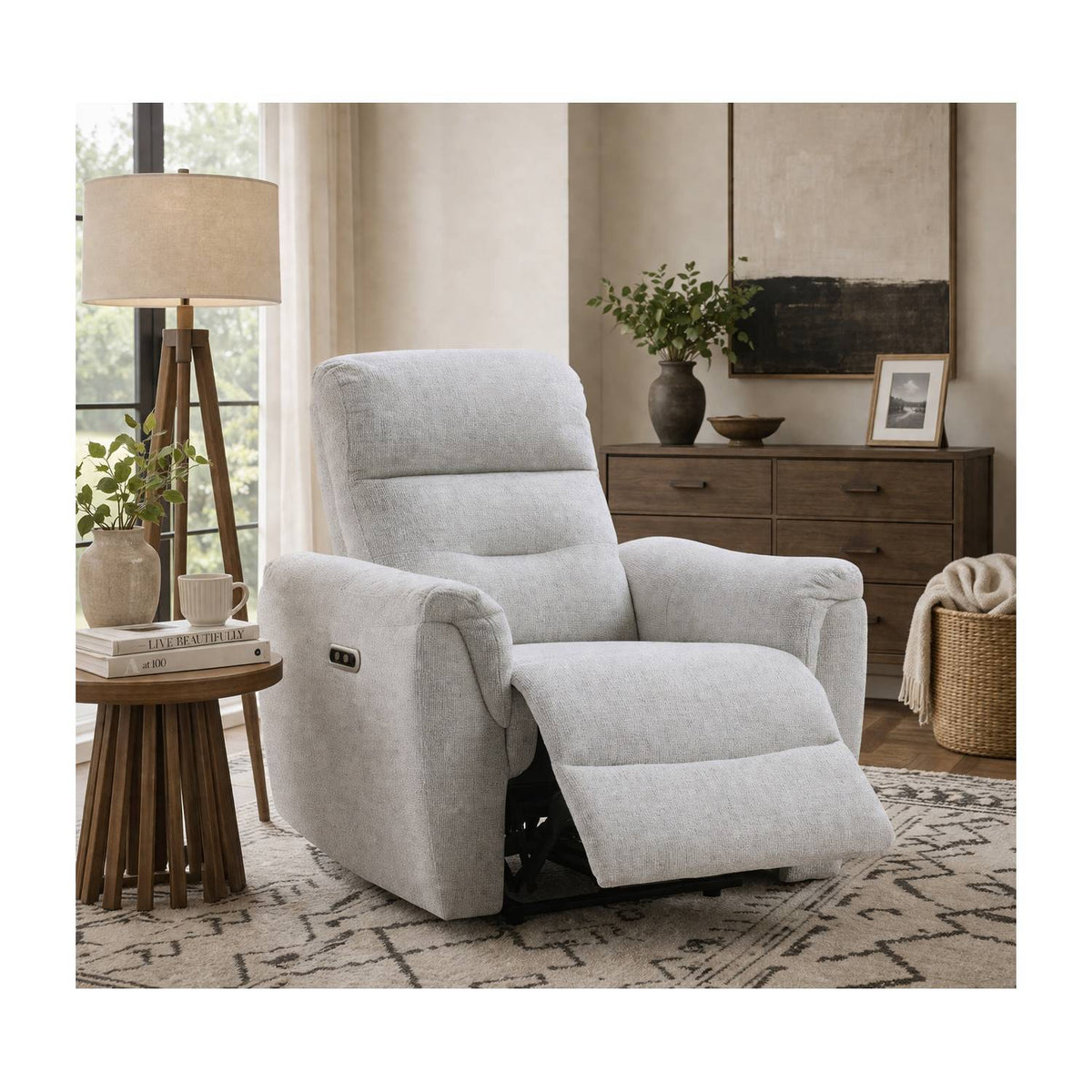 Gray Power Motion Recliner With a Usb Port
