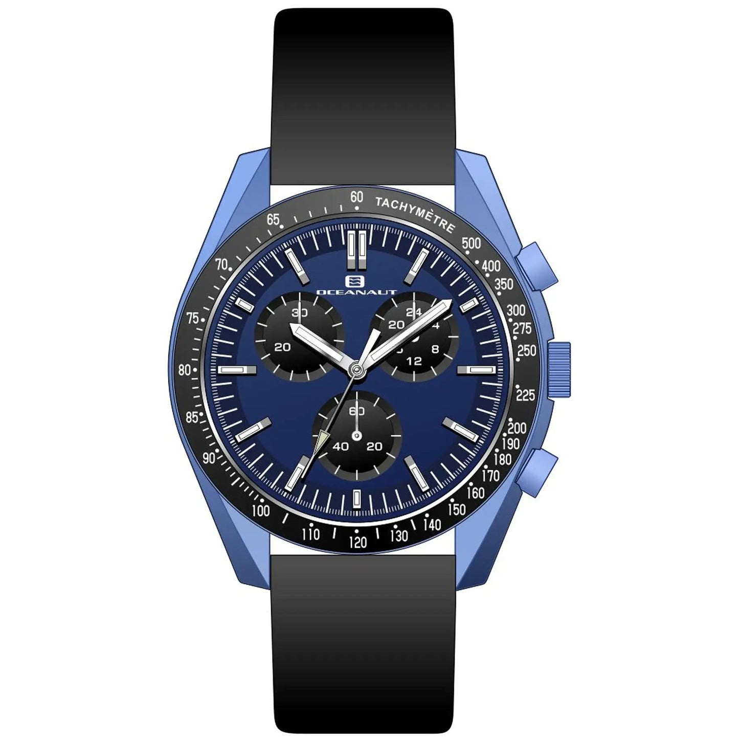 Oceanaut Men's Orbit watch with blue case, black strap, tachymeter bezel and subdials on Tampa Home & Garden Store