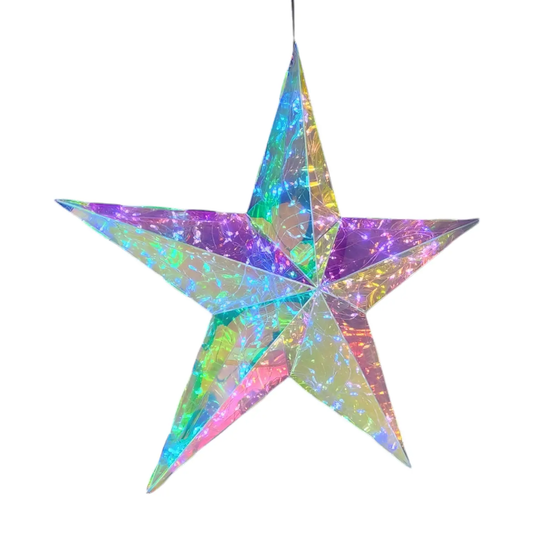 Lighted holographic star ornament, 15-inch rainbow iridescent hanging decoration on Tampa Home & Garden Store