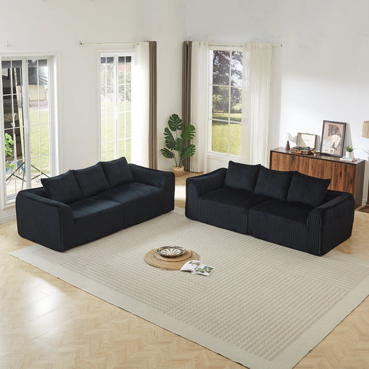 Minimalist 3+3 Seater Corduroy Sofa Set in dark navy by HouseOfZazla for living room style on Tampa Home & Garden Store