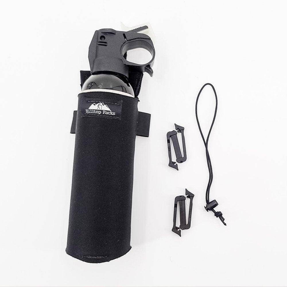 Bear spray holder by Hilltop Packs LLC, black neoprene sleeve top clip, 2 mounting clips on Tampa Home & Garden Store