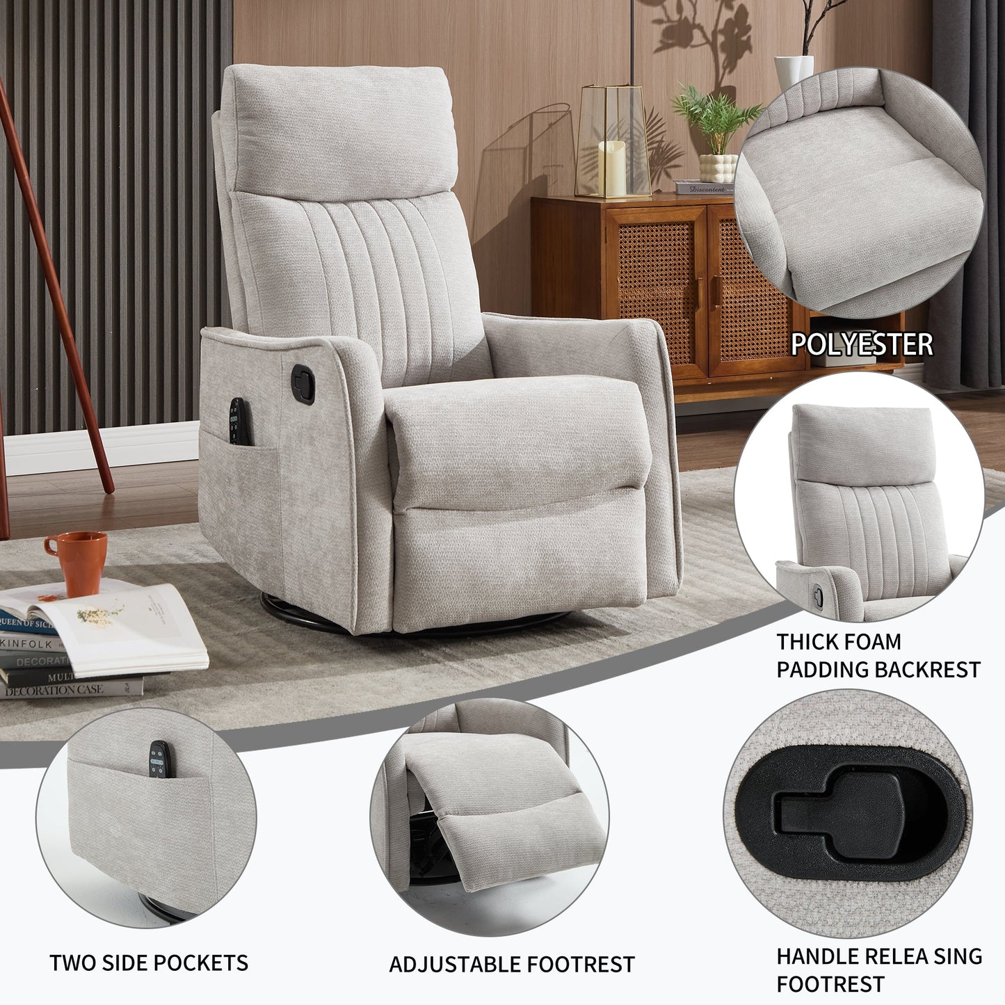 Comfortmax Swivel and Rocking Recliner in light gray polyester by HouseOfZazla on Tampa Home & Garden Store
