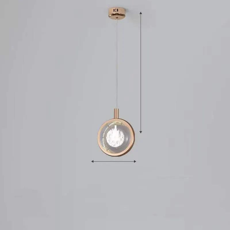 Round gold-framed crystal pendant chandelier with visible filament bulb on Tampa Home & Garden Store