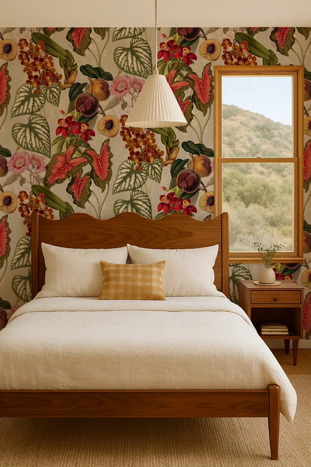 Cali Tropicale wallpaper off white botanical pattern with bold tropical leaves and flowers on Tampa Home & Garden Store