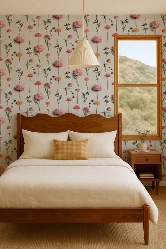 Fresh to Death wallpaper in Spring Muted Flowers, pastel floral motif on light background on Tampa Home & Garden Store