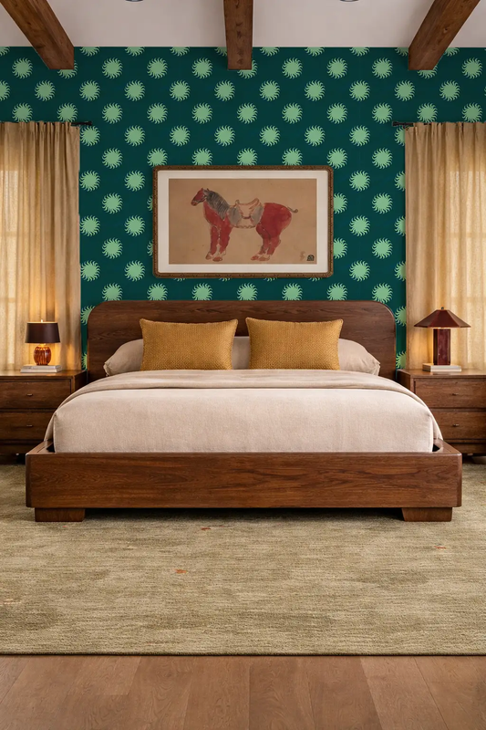 Sol Wallpaper Teal and Mint sunburst pattern by Samantha Santana Creative on Tampa Home & Garden Store