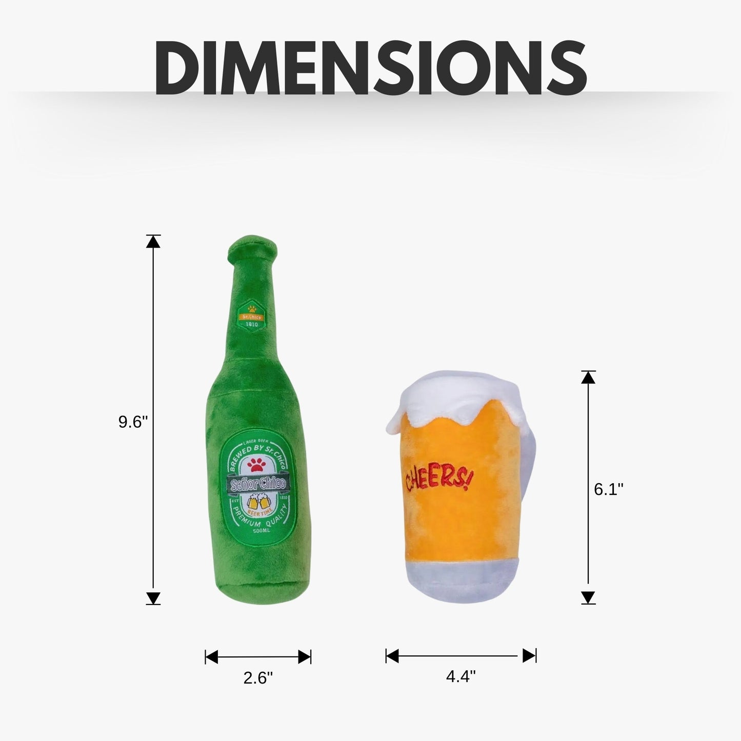Set de regalo de peluche para perro Beers-Cheers: con chirriador y papel arrugado para divertirse.