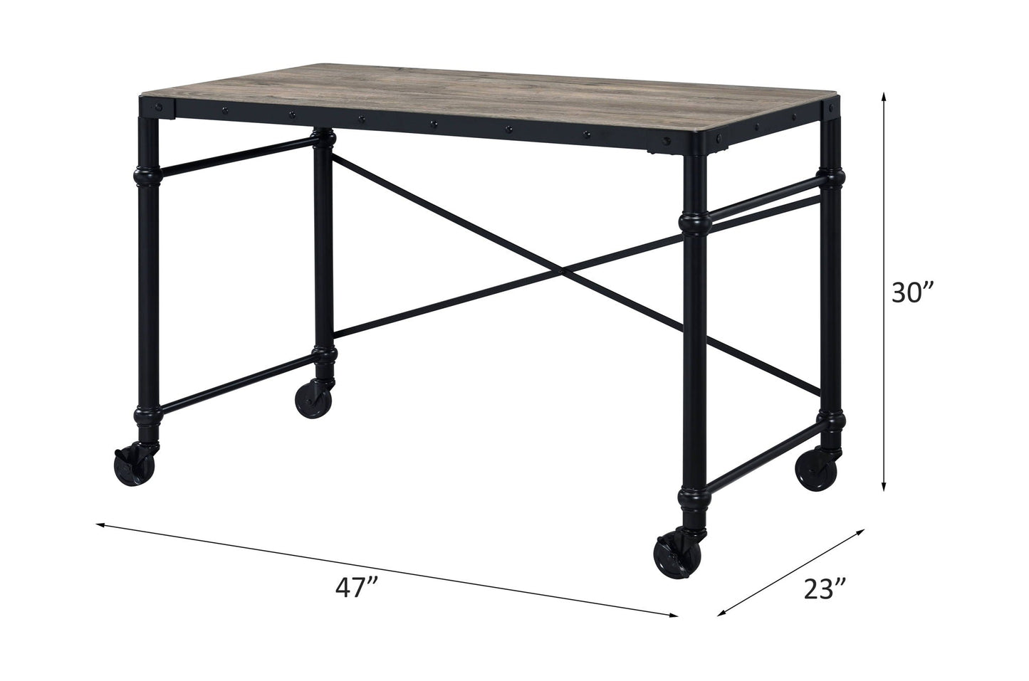 Oklarth Rustic Writing Desk Black/Oak with metal frame, oak top X-brace 47W x 23D x 30H on Tampa Home & Garden Store