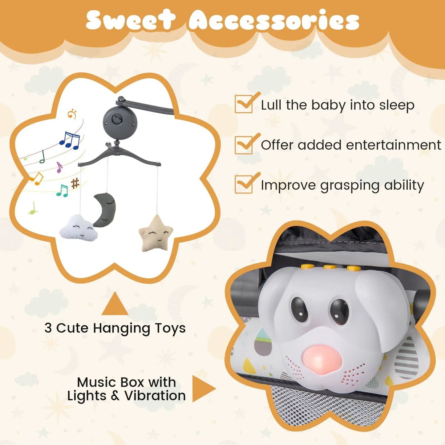 Functional baby playpen with mattress and 3 hanging toys panda music box DirectDeals on Tampa Home & Garden Store