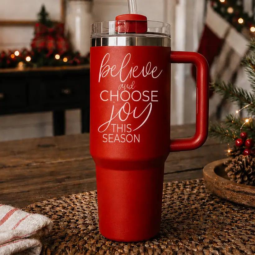 Believe and Joy 40oz Insulated Mug with Handle