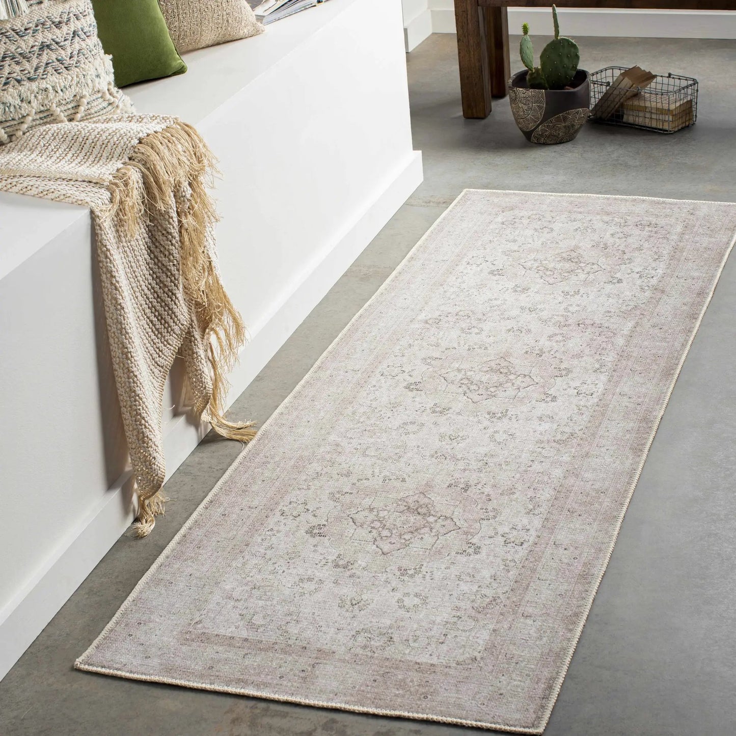 Bethany Vintage Flat Pile Washable Rug beige with subtle pattern by Boutique Rugs on Tampa Home & Garden Store