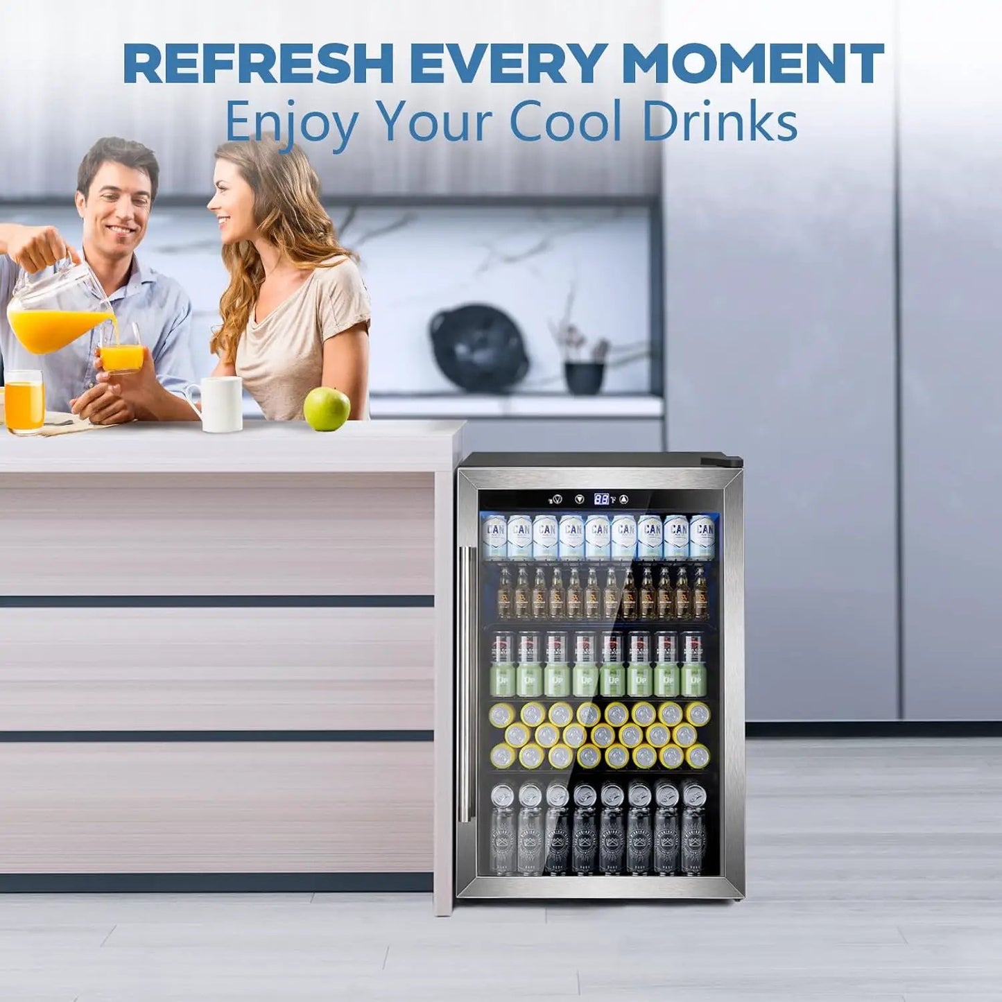 Beverage Refrigerator Cooler 4.4 Cu Ft Glass Door on modern island, stainless steel, drinks on Tampa Home & Garden Store