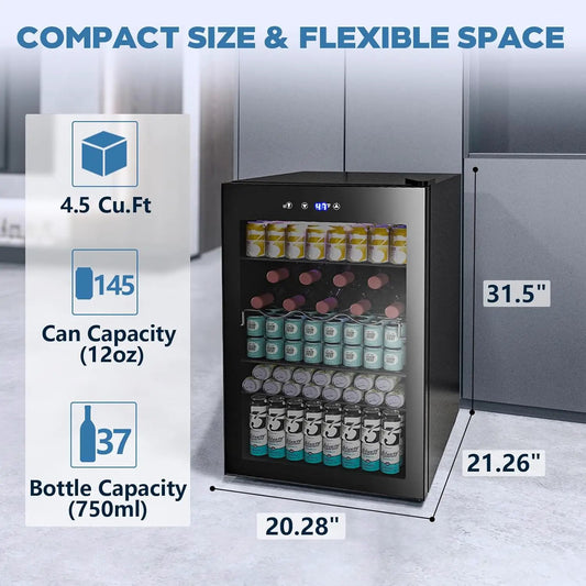 Kismile 4.5 CuFt beverage fridge with glass door, black compact mini for 145 cans on Tampa Home & Garden Store