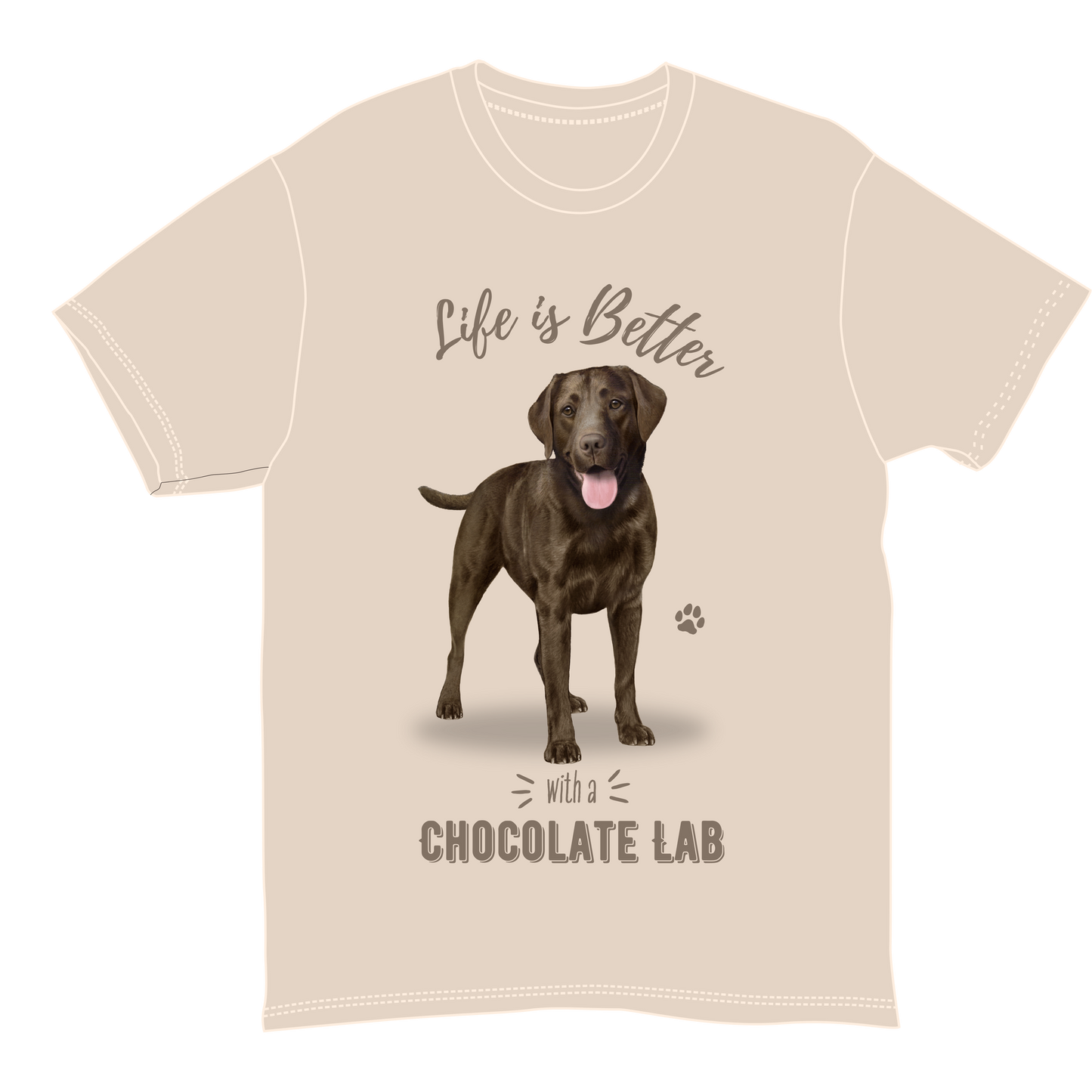 T-shirt Life Is Better With a Chocolate Lab beige tee with chocolate lab illustration on Tampa Home & Garden Store
