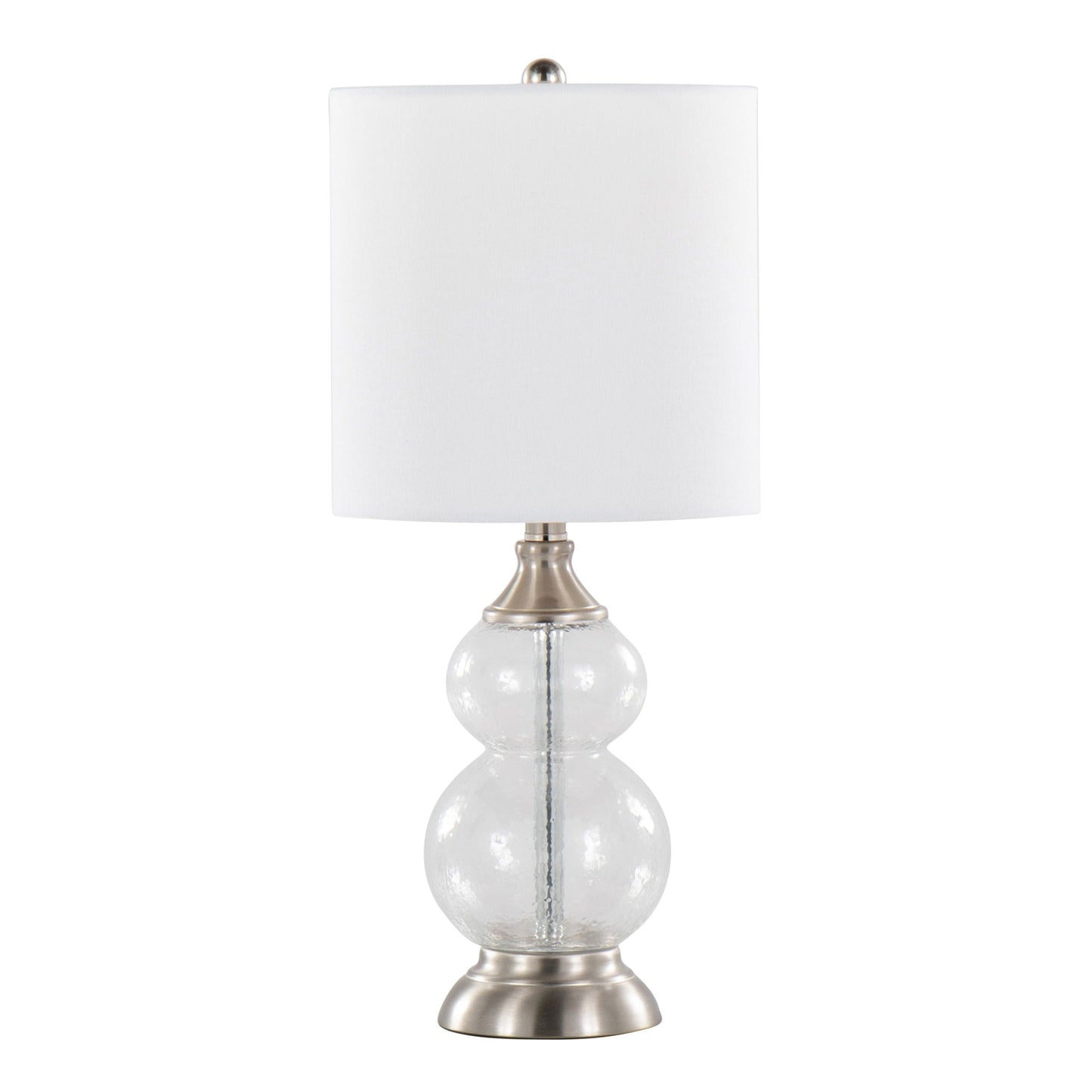 Belle contemporary lamp set of 2 with white shade and clear glass orb base on Tampa Home & Garden Store