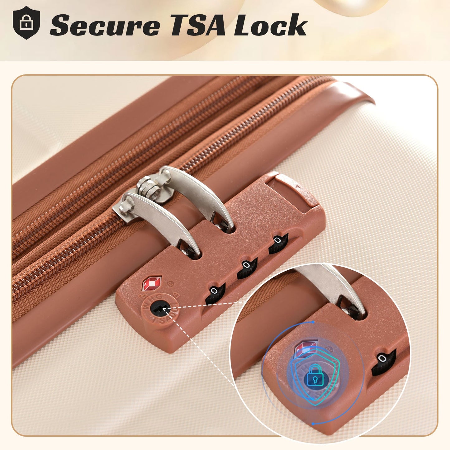 HouseOfZazla 3-piece expandable hard shell luggage set with TSA lock, brown tan finish on Tampa Home & Garden Store