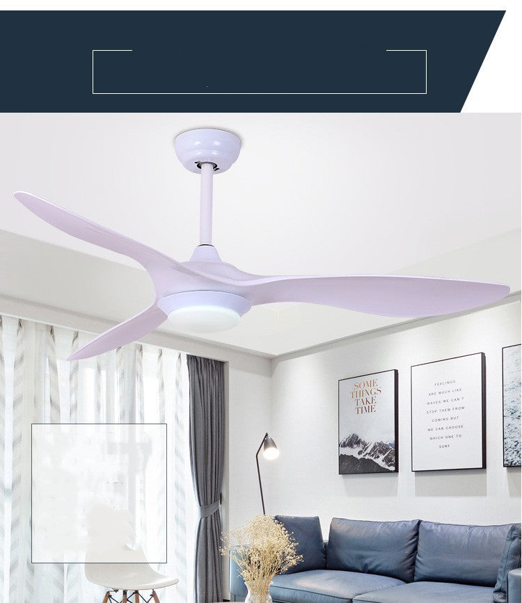 Ceiling fan lighting with remote, white housing, lavender blades, 3-blade design in living room on Tampa Home & Garden Store