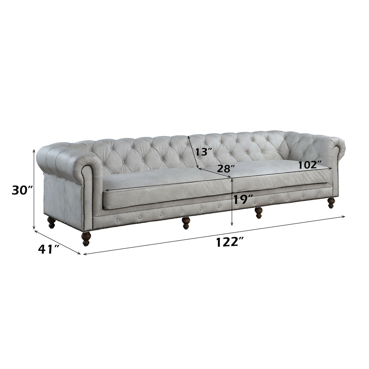 Ofer Sofa antique white tufted stationary sofa with rolled arms HouseOfZazla 122in wide on Tampa Home & Garden Store