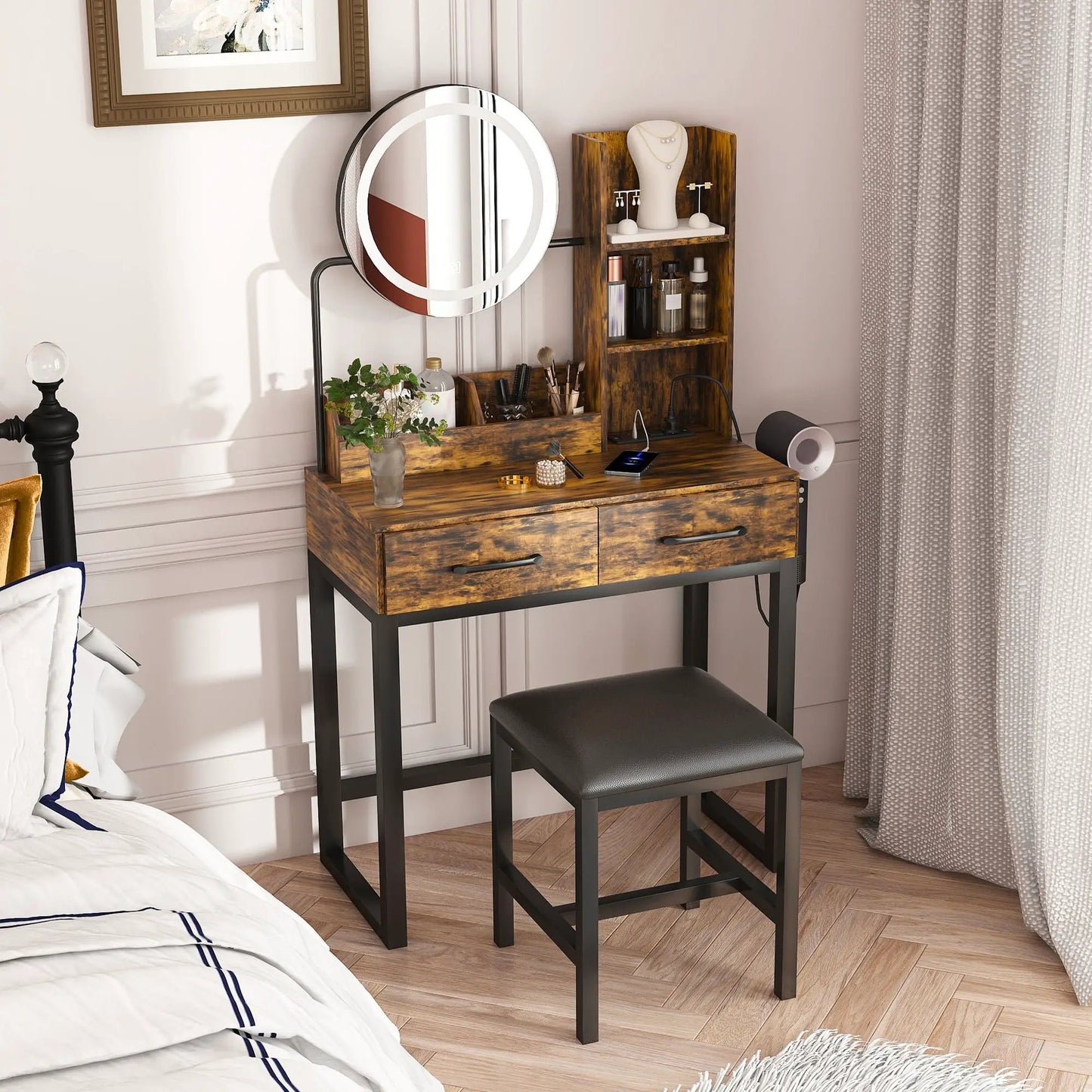 Makeup Vanity Table With LED Lights and USB Ports