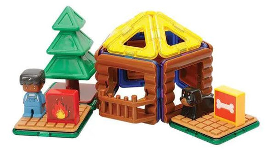 Magformers Camping Adventure 40pc Gear Set with cabin, yellow roof, green trees on Tampa Home & Garden Store