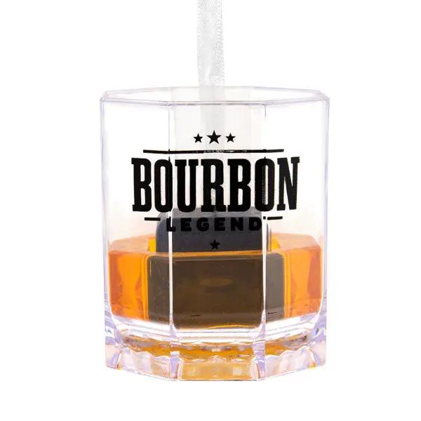 Bourbon Legend ornament glass tumbler with amber liquid and bold text on Tampa Home & Garden Store