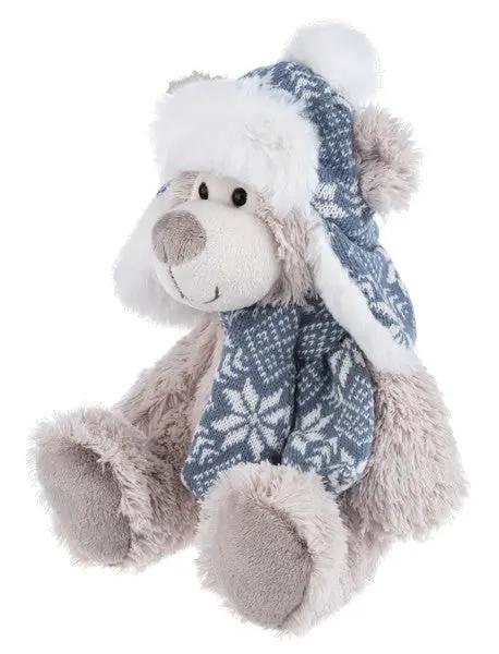 Wintry Warm Bear Cream 10 Inch plush with blue snowflake scarf and knit hat on Tampa Home & Garden Store