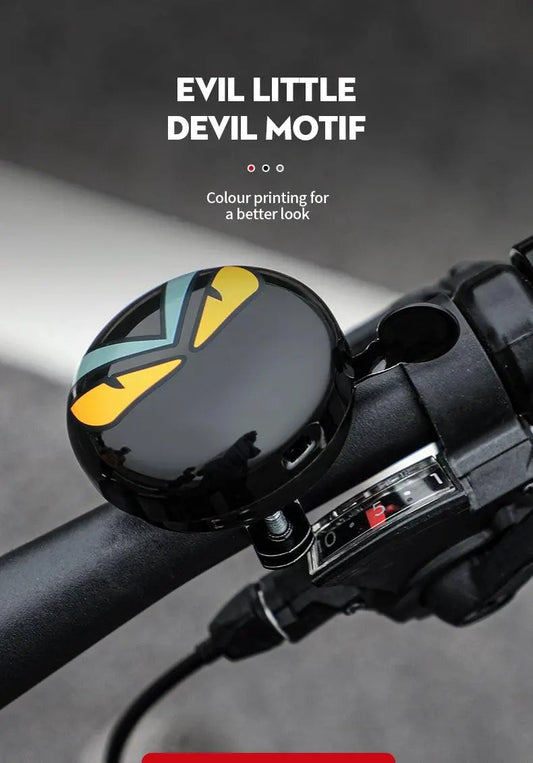 Classic black aluminum bicycle bell with yellow teal motif on handlebar on Tampa Home & Garden Store