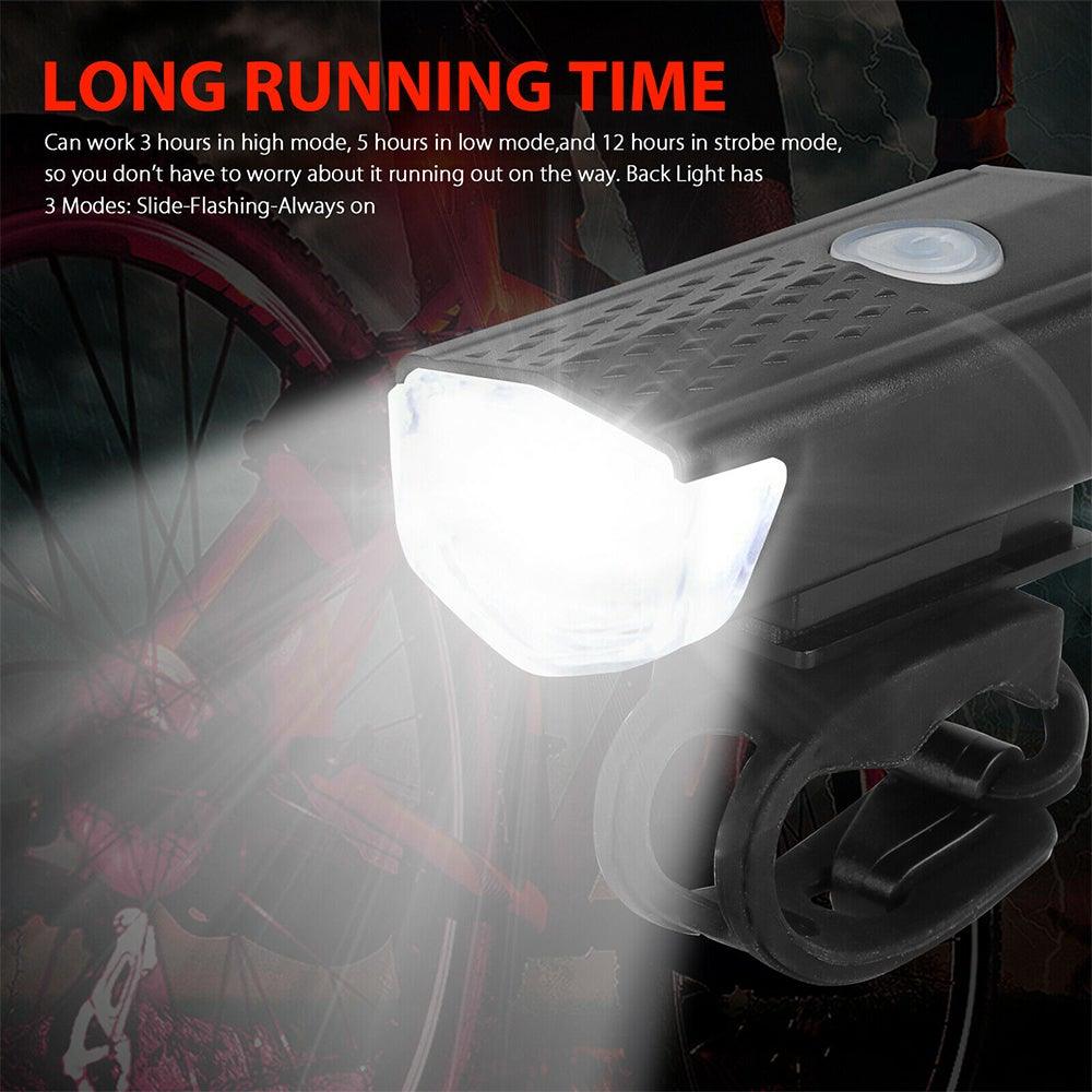 Stevvex USB rechargeable bike light set front headlight and rear tail light on handlebars on Tampa Home & Garden Store