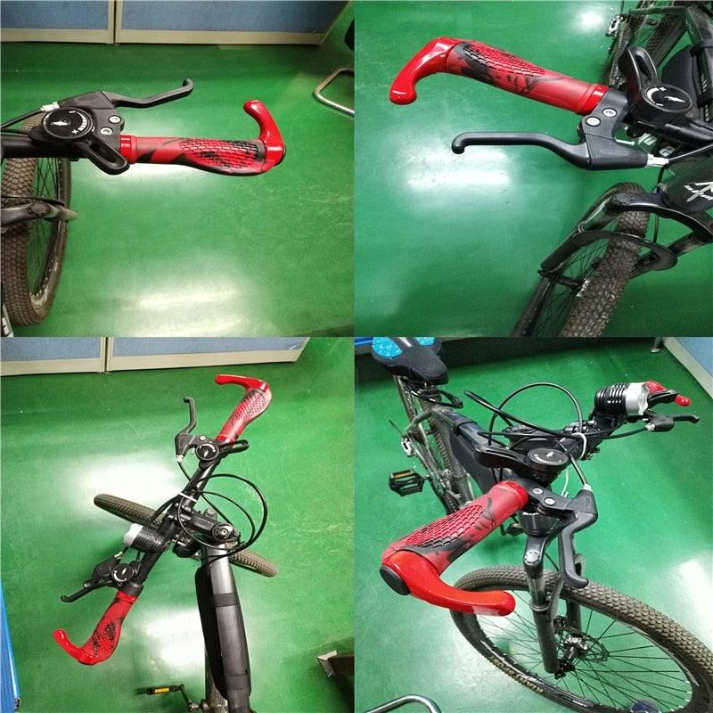 Ergonomic red bicycle grips with bar ends and aluminum alloy rings for mountain bikes on Tampa Home & Garden Store