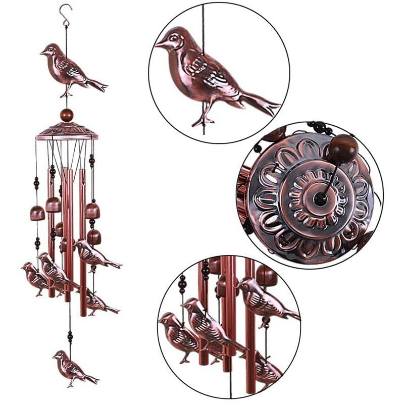 Copper bird wind chimes with aluminum tubes and decorative medallion by Stevvex on Tampa Home & Garden Store