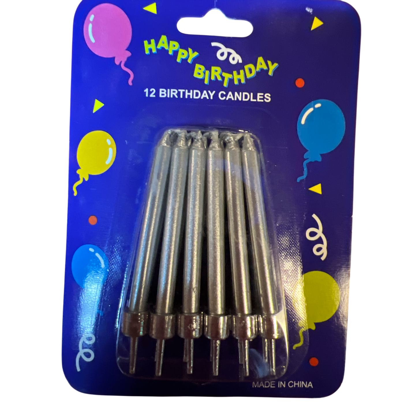 Velas de cumpleaños plateadas metalizadas en portavelas - Juego de 12
