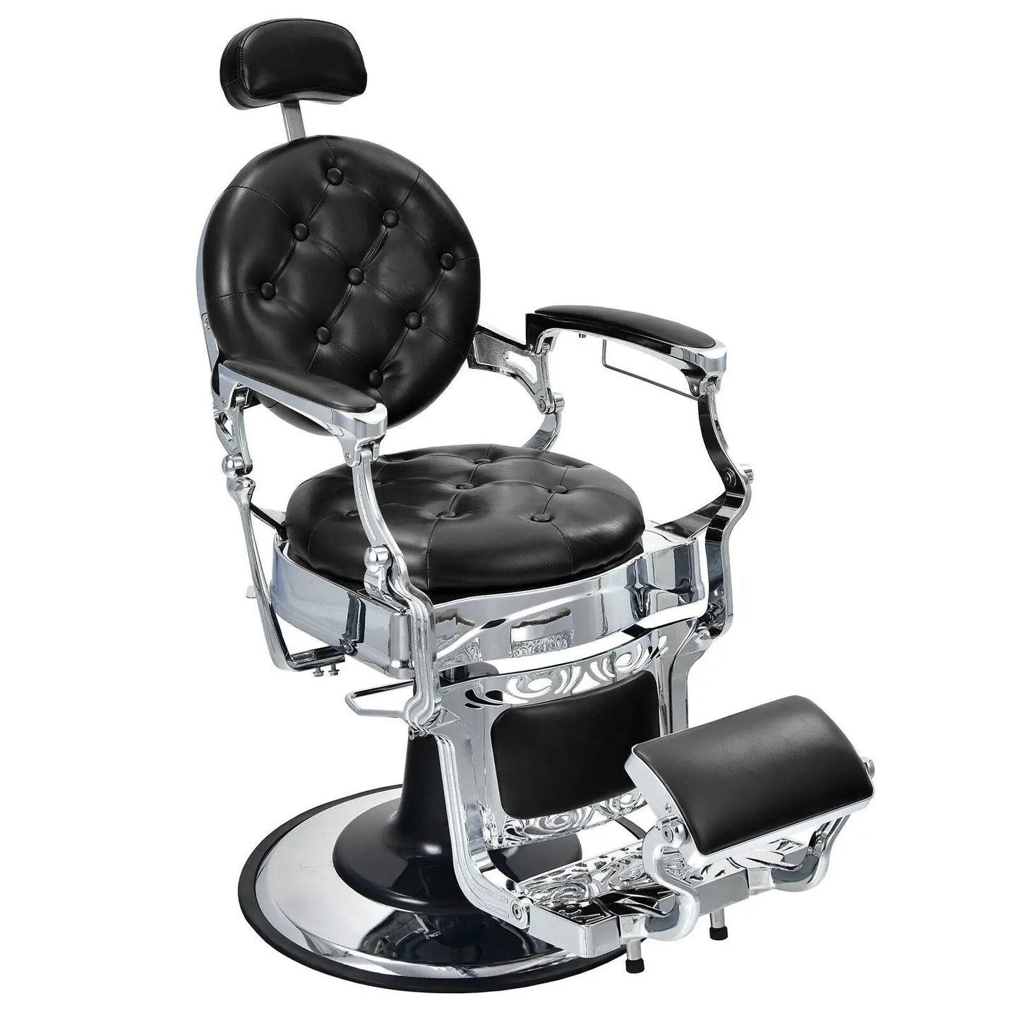 DirectDeals Vintage Barber Chair with black leather and chrome frame, adjustable headrest on Tampa Home & Garden Store