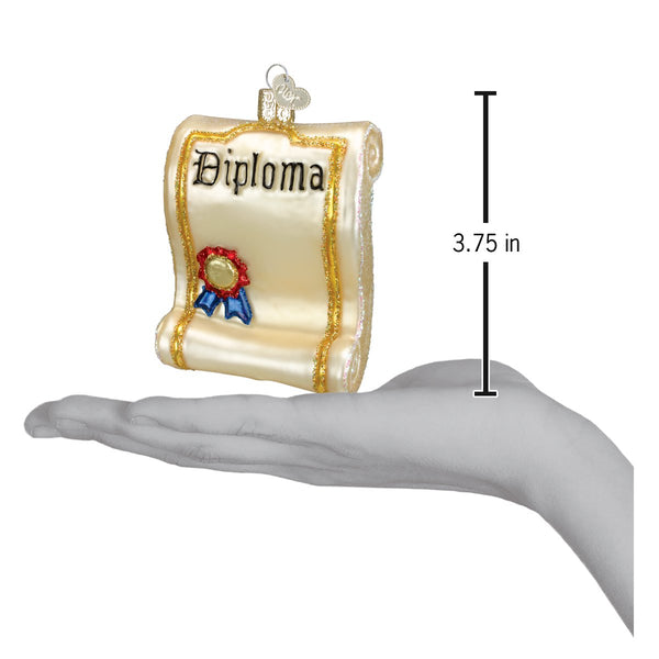 Diploma Ornament Keepsake, scroll with gold trim and blue ribbon, 3.75 in tall Christmas on Tampa Home & Garden Store