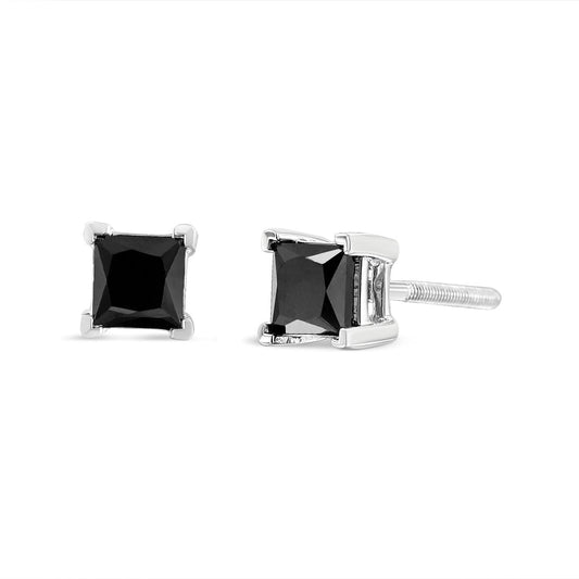 Earrings .925 Sterling Silver black diamond princess-cut stud earrings with screw backs 4.00 cttw on Tampa Home & Garden Store